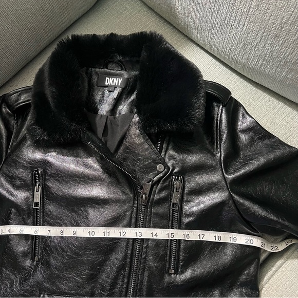 DKNY Black Large Faux Leather Women’s Moto Jacket Zip Front - Picture 9 of 13